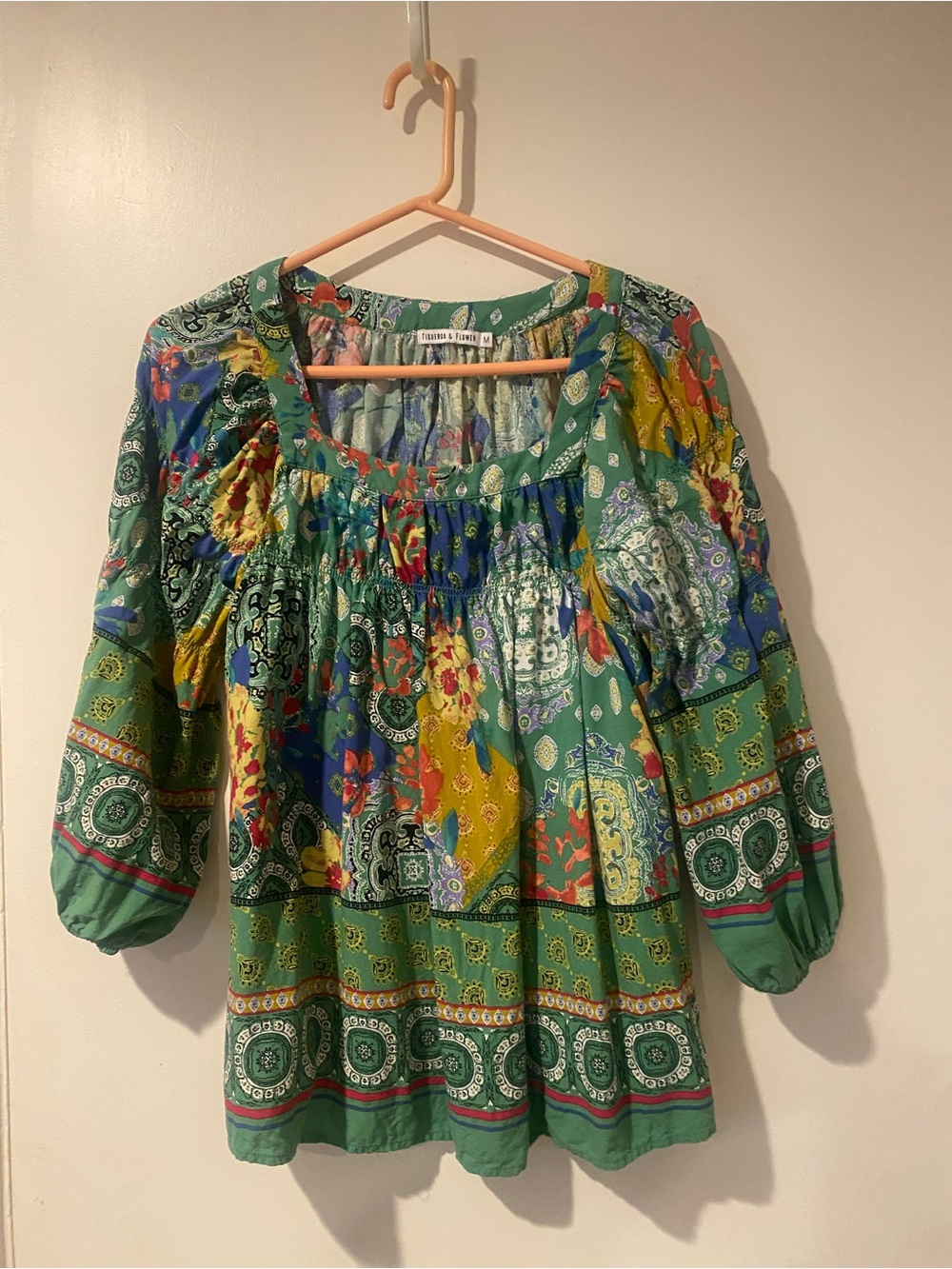 fig and flower Green Multicolor Floral Patchwork Tunic